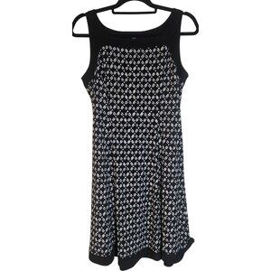 Lauren Ralph Lauren Womens Sleeveless Black & White Geometric Fit & Flare Dress
